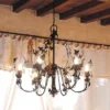 Casa Padrino Luxus Kronleuchter Rostbraun Ø 80 x H. 75 cm - Handgefertigter Kronleuchter aus Schmiedeeisen mit Blattwerk - Luxus Kollektion - Edel & Prunkvoll