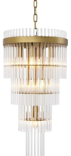 Casa Padrino Luxus Kronleuchter Antik Messingfarben Ø 35,5 x H. 68 cm - Moderner Metall Kronleuchter mit edlen Glasröhren - Luxus Kollektion