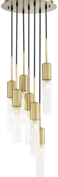 Casa Padrino Luxus Kronleuchter Antik Messingfarben Ø 40 x H. 160 cm - Runder Hotel & Restaurant Kronleuchter - Luxus Qualität