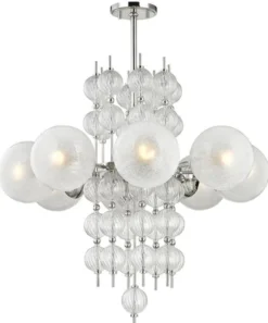 Casa Padrino Luxus Kronleuchter Silber Ø 85 x H. 82,5 cm - Moderner Metall Kronleuchter mit geriffelten spiralförmigen Hohlglaskugeln und kugelförmigen Glas Lampenschirmen