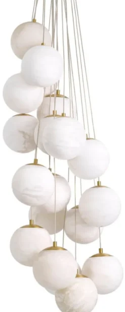 Casa Padrino Luxus Kronleuchter Alabaster / Antik Messing Ø 75 x H. 170 cm - Wohnzimmer Kronleuchter mit Alabaster Lampenschirmen - Luxus Qualität
