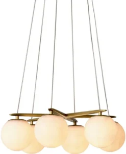 Casa Padrino Luxus Kronleuchter Antik Messing / Alabaster Ø 60 x H. 17 cm - Höhenverstellbarer Wohnzimmer Kronleuchter mit runden Alabaster Lampenschirmen - Luxus Qualität