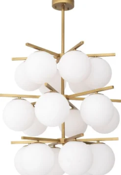 Casa Padrino Luxus Kronleuchter Antik Messingfarben / Weiß Ø 68 x H. 80 cm - Moderner Metall Kronleuchter mit runden Glas Lampenschirmen - Luxus Kollektion