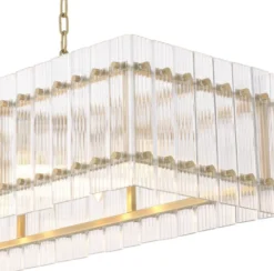 Casa Padrino Luxus Kronleuchter Antik Messingfarben 140,5 x 39 x H. 27 cm - Rechteckiger Hotel & Restaurant Kronleuchter - Luxus Kollektion