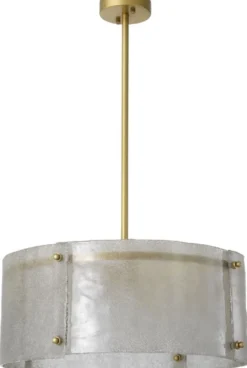 Casa Padrino Luxus Kronleuchter Antik Messingfarben Ø 68 x H. 28,5 cm - Runder Metall Kronleuchter mit Lampenschirm aus mundgeblasenem Glas - Luxus Qualität