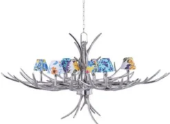 Casa Padrino Luxus Kronleuchter Geweih Silber / Mehrfarbig Ø 163 x H. 87 cm - Luxus Möbel