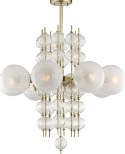 Casa Padrino Luxus Kronleuchter Antik Messing Ø 85 x H. 82,5 cm - Moderner Metall Kronleuchter mit geriffelten spiralförmigen Hohlglaskugeln und kugelförmigen Glas Lampenschirmen
