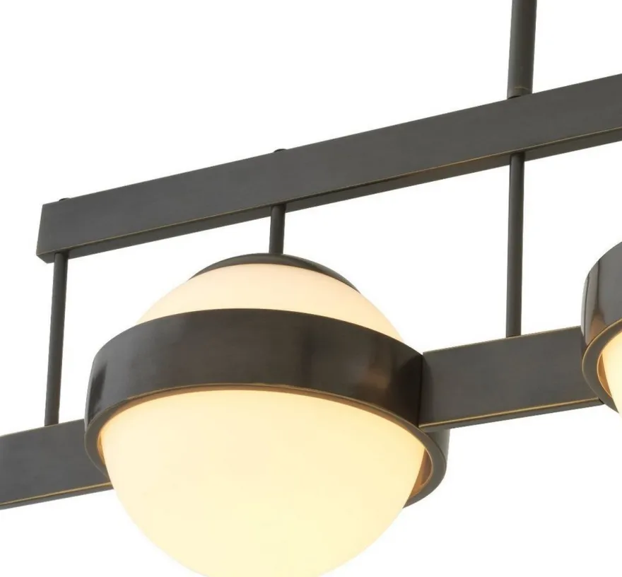 Casa Padrino Luxus Kronleuchter Bronzefarben / Weiß 140 x 22 x H. 30 cm - Moderner Metall Kronleuchter mit runden Glas Lampenschirmen - Luxus Kollektion