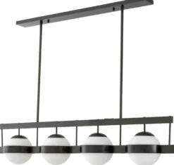 Casa Padrino Luxus Kronleuchter Bronzefarben / Weiß 140 x 22 x H. 30 cm - Moderner Metall Kronleuchter mit runden Glas Lampenschirmen - Luxus Kollektion
