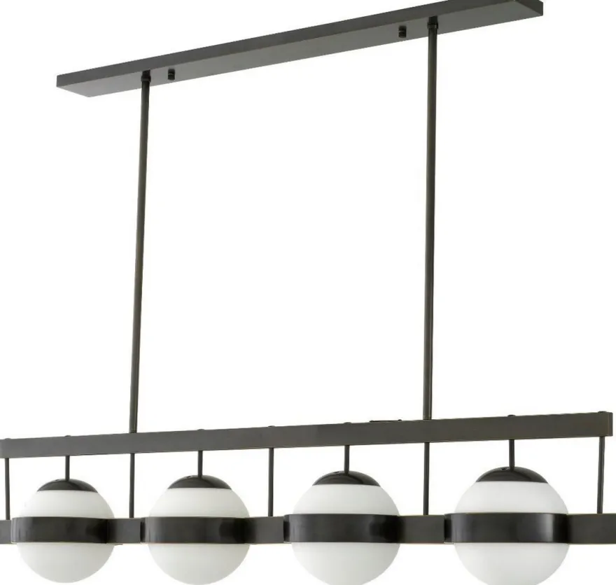 Casa Padrino Luxus Kronleuchter Bronzefarben / Weiß 140 x 22 x H. 30 cm - Moderner Metall Kronleuchter mit runden Glas Lampenschirmen - Luxus Kollektion