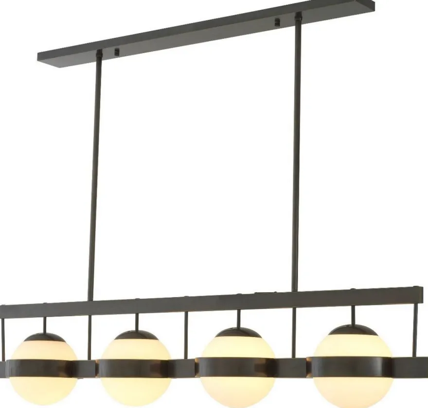 Casa Padrino Luxus Kronleuchter Bronzefarben / Weiß 140 x 22 x H. 30 cm - Moderner Metall Kronleuchter mit runden Glas Lampenschirmen - Luxus Kollektion