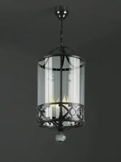 Casa Padrino Luxus Kronleuchter Schwarz Ø 39 x H. 80 cm - Handgefertigter Kronleuchter aus Schmiedeeisen - Luxus Kollektion - Edel & Prunkvoll