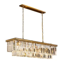 Casa Padrino Luxus Kronleuchter Gold 125 x 36 x H. 40 cm - Länglicher Kristall Lüster