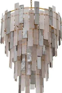 Casa Padrino Luxus Kronleuchter Grau / Antik Messing Ø 114 x H. 141 cm - Runder Glas Kronleuchter - Wohnzimmer Kronleuchter - Hotel Kronleuchter - Luxus Möbel - Luxus Interior