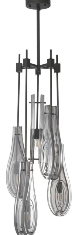 Casa Padrino Luxus Kronleuchter Bronzefarben / Grau Ø 37 x H. 95,5 cm - Moderner Metall Kronleuchter mit Glas Lampenschirmen - Luxus Qualität