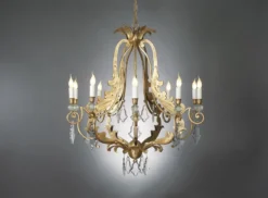 Casa Padrino Luxus Kronleuchter Gold Ø 100 x H. 100 cm - Handgefertigter Kronleuchter aus Schmiedeeisen mit Kristallbehang - Luxus Kollektion - Edel & Prunkvoll