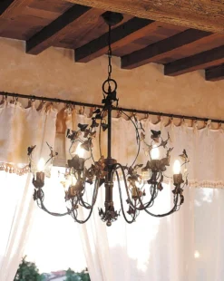 Casa Padrino Luxus Kronleuchter Elfenbein Ø 37 x H. 80 cm - Handgefertigter Kronleuchter aus Schmiedeeisen mit Blattwerk - Luxus Kollektion - Edel & Prunkvoll