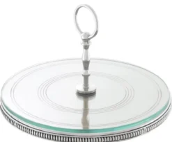 Casa Padrino Luxus Kuchen Servierplatte mit Tragegriff Silber Ø 29 x H. 18,5 cm - Luxus Etagere 1-Stufig