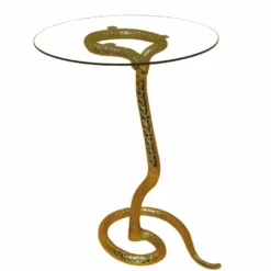 Casa Padrino Luxus Kunstharz Beistelltisch mit Glasplatte Schlange Gold Ø 46 x H. 59 cm