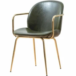 Casa Padrino Luxus Kunstleder Esszimmer Stuhl 6er Set mit Armlehnen Grün / Gold H. 84 cm