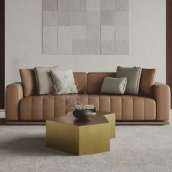 Casa Padrino Luxus Kunstleder Sofa Braun 265 cm - Hotel & Wohnzimmer Möbel
