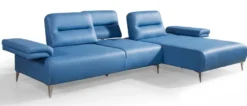 Casa Padrino Luxus Kunstleder Ecksofa Blau / Silber 285 x 182 cm - Wohnzimmer Möbel