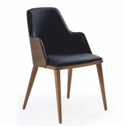 Casa Padrino Luxus Kunstleder Esszimmer Stuhl mit Armlehnen Blau / Braun - Esszimmer Möbel