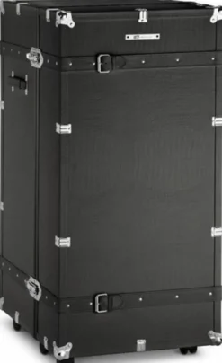 Casa Padrino Luxus Kunstleder Kofferschrank im Vintage Stil Schwarz / Silber 60 x 69 x H. 120 cm - Schrankkoffer mit Rollen - Luxus Kollektion