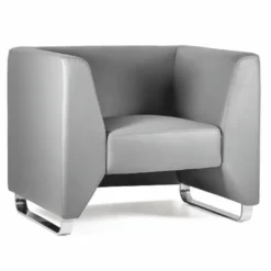 Casa Padrino Luxus Kunstleder Sessel Grau / Silber 91,5 cm - Luxus Interior