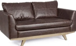 Casa Padrino Luxus Kunstleder 2er Sofa Dunkelbraun / Naturfarben 155 x 90 x H. 82 cm - Wohnzimmer Sofa - Wohnzimmer Möbel - Kunstleder Möbel - Luxus Möbel - Luxus Einrichtung