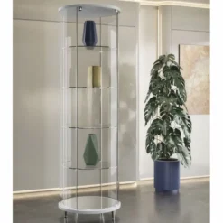 Casa Padrino Luxus Ladenvitrine Hellgrau / Hochglanz Weiß / Silber H. 190 cm - Ladeneinrichtung - Boutique Möbel - Made in Italy
