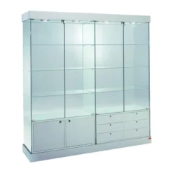 Casa Padrino Luxus Ladenvitrine 182 x 46 cm H. 188 cm mit 4 LED-Spots mit Unterschränken und Schubladen mit Schubladen - Ladeneinrichtung - Boutique Möbel - Made in Italy
