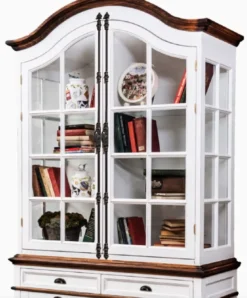 Casa Padrino Luxus Landhausstil Schrank Antik Weiß / Braun 140 x 51,5 x H. 246,5 cm - Landhausstil Esszimmerschrank mit 4 Türen und 2 Schubladen - Landhausstil Vitrine - Landhausstil Esszimmer Möbel