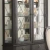 Casa Padrino Luxus Landhausstil Vitrine mit LED Beleuchtung Schwarz 124 x 57 x H. 177 cm - Beleuchteter Massivholz Vitrinenschrank mit 2 Glastüren und 4 Schubladen - Landhausstil Möbel