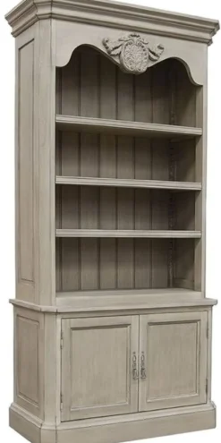 Casa Padrino Luxus Landhausstil Bücherschrank Grau 110 x 47 x H. 240 cm - Handgefertigter Massivholz Schrank mit 2 Türen - Regalschrank - Edle Landhausstil Massivholz Möbel