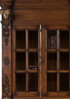 Casa Padrino Luxus Landhausstil Bücherschrank Braun / Antik Messing 262,5 x 54 x H. 251 cm - Massivholz Schrank mit Beleuchtung - Wohnzimmerschrank - Büroschrank - Luxus Landhausstil Möbel