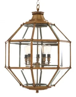 Casa Padrino Luxus Laterne Hängeleuchte im Barock Stil aus Messing und Glas in Vintage Messing, Durchmesser 80 x H 98 cm