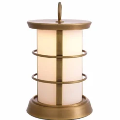 Casa Padrino Luxus LED Außentischleuchte Antik Messing / Weiß Ø 17,5 x H. 31 cm
