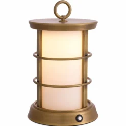 Casa Padrino Luxus LED Außentischleuchte Antik Messing / Weiß Ø 17,5 x H. 31 cm