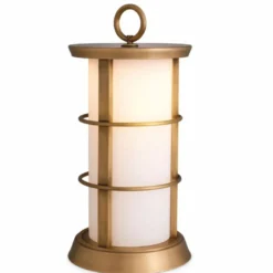Casa Padrino Luxus LED Außentischleuchte Antik Messing / Weiß Ø 29 x H. 60 cm