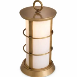 Casa Padrino Luxus LED Außentischleuchte Antik Messing / Weiß Ø 29 x H. 60 cm