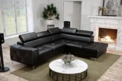 Casa Padrino Luxus Leder Ecksofa Schwarz / Silber 255 x 225 x H. 78-99 cm - Naturleder Wohnzimmer Sofa mit verstellbaren Kopfstützen - Wohnzimmer Möbel - Leder Möbel - Luxus Möbel