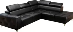 Casa Padrino Luxus Leder Ecksofa Schwarz / Silber 255 x 225 x H. 78-99 cm - Naturleder Wohnzimmer Sofa mit verstellbaren Kopfstützen - Wohnzimmer Möbel - Leder Möbel - Luxus Möbel