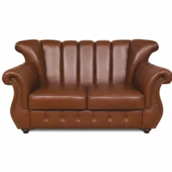 Casa Padrino Luxus Leder 2er Sofa Braun / Dunkelbraun 150 cm - Wohnzimmer Sofa - Büro Sofa - Echtleder Möbel - Luxus Möbel