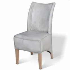 Casa Padrino Luxus Leder Esszimmer Stuhl Vintage Grau / Naturfarben H. 93 cm
