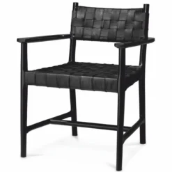 Casa Padrino Luxus Leder Esszimmer Stuhl mit Armlehnen Schwarz H. 85 cm - Luxus Möbel