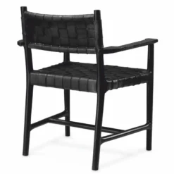 Casa Padrino Luxus Leder Esszimmer Stuhl mit Armlehnen Schwarz H. 85 cm - Luxus Möbel
