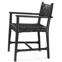 Casa Padrino Luxus Leder Esszimmer Stuhl mit Armlehnen Schwarz H. 85 cm - Luxus Möbel