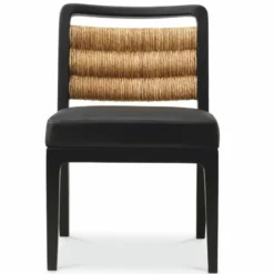 Casa Padrino Luxus Leder Esszimmer Stuhl Schwarz / Naturfarben H. 85 cm - Esszimmer Möbel
