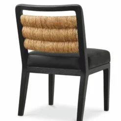 Casa Padrino Luxus Leder Esszimmer Stuhl Schwarz / Naturfarben H. 85 cm - Esszimmer Möbel